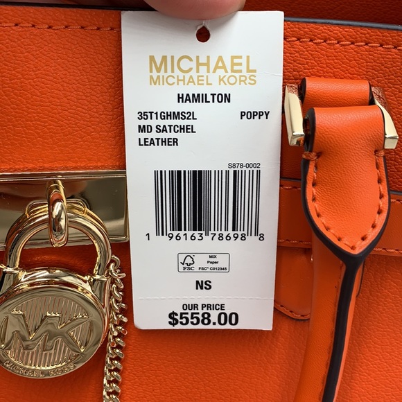 Michael Kors Hamilton Medium Leather Satchel Poppy  color - Picture 14 of 16